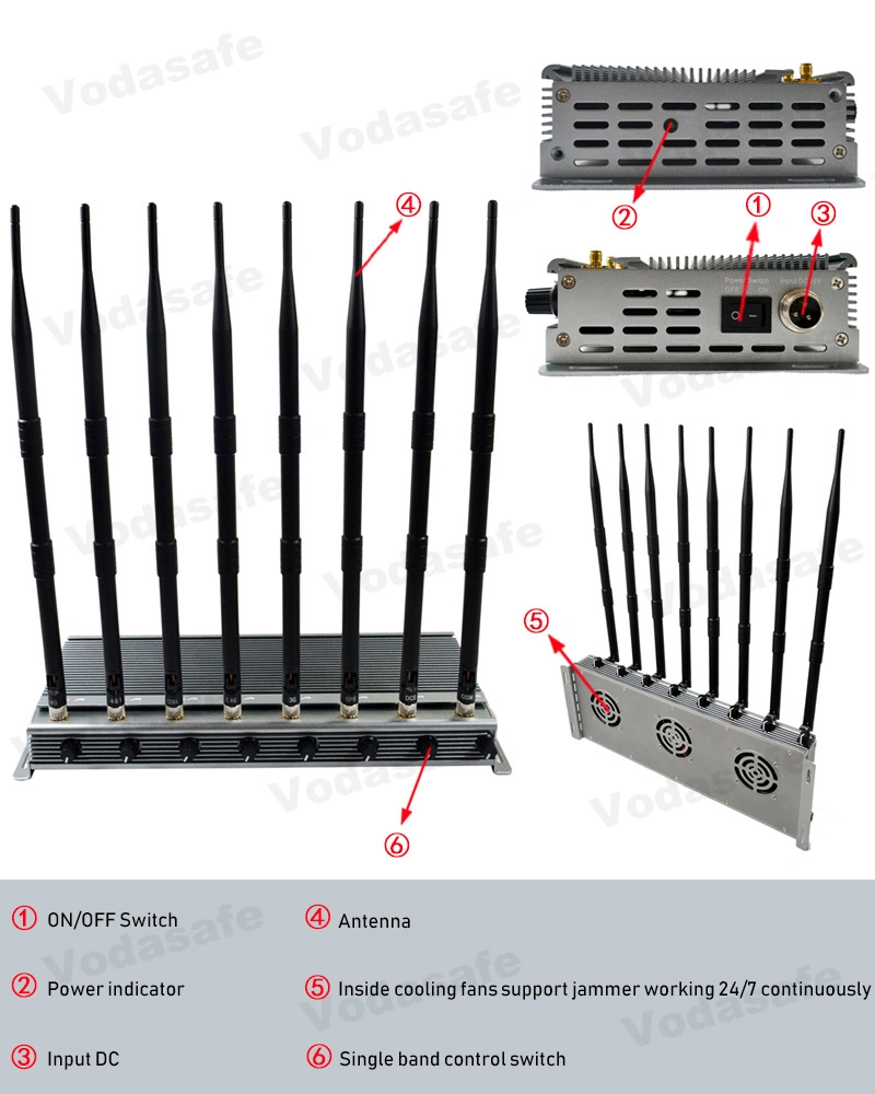 WiFi2.4G / CDMA450MHz /GPS Prison Installation Military Cell Phone Jammer Jamming VHF UHF Remote Control Military Cell Phone Jammers